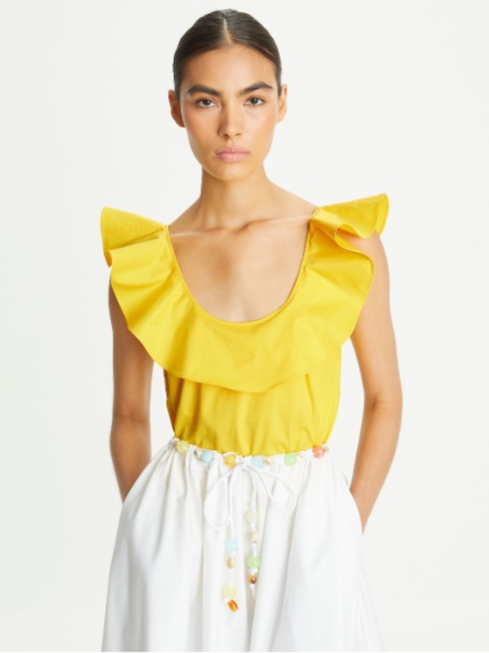 Tory Burch Yellow Ruffle Scoop-Neck Camisole